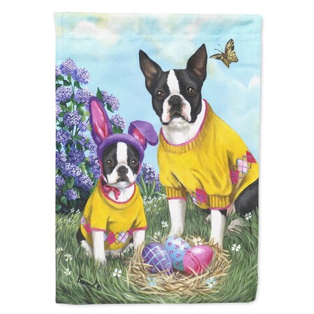 Carolines Treasures 28 x 0.01 x 40 in. Boston Terrier Easter Bunny Canvas House Flag PPP3037CHF